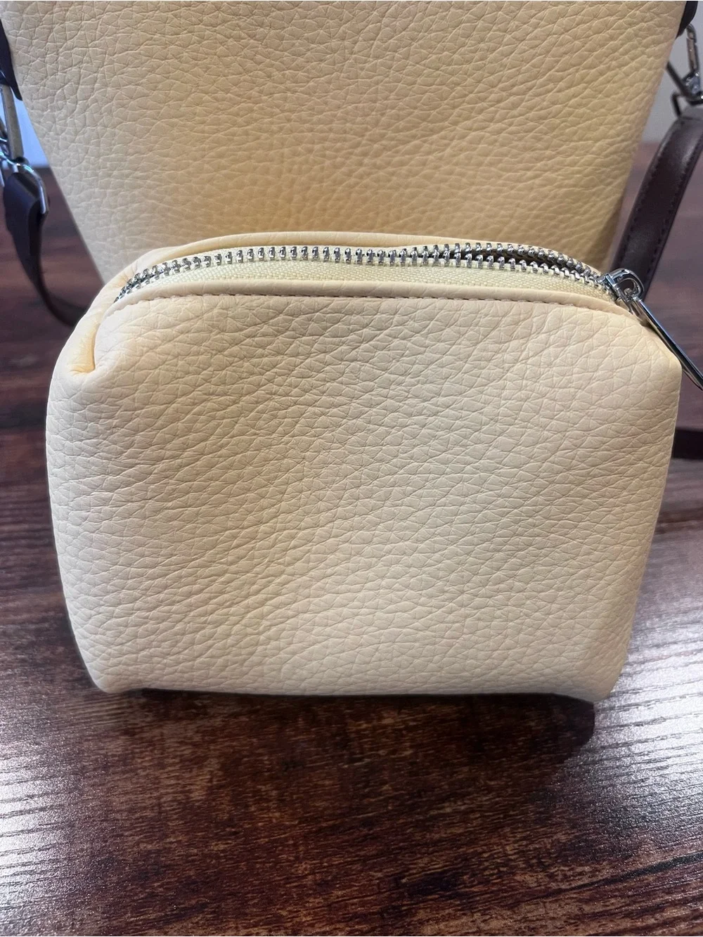 Lemon Yellow Leather Bucket Bag with Braided Faux Leather Handle